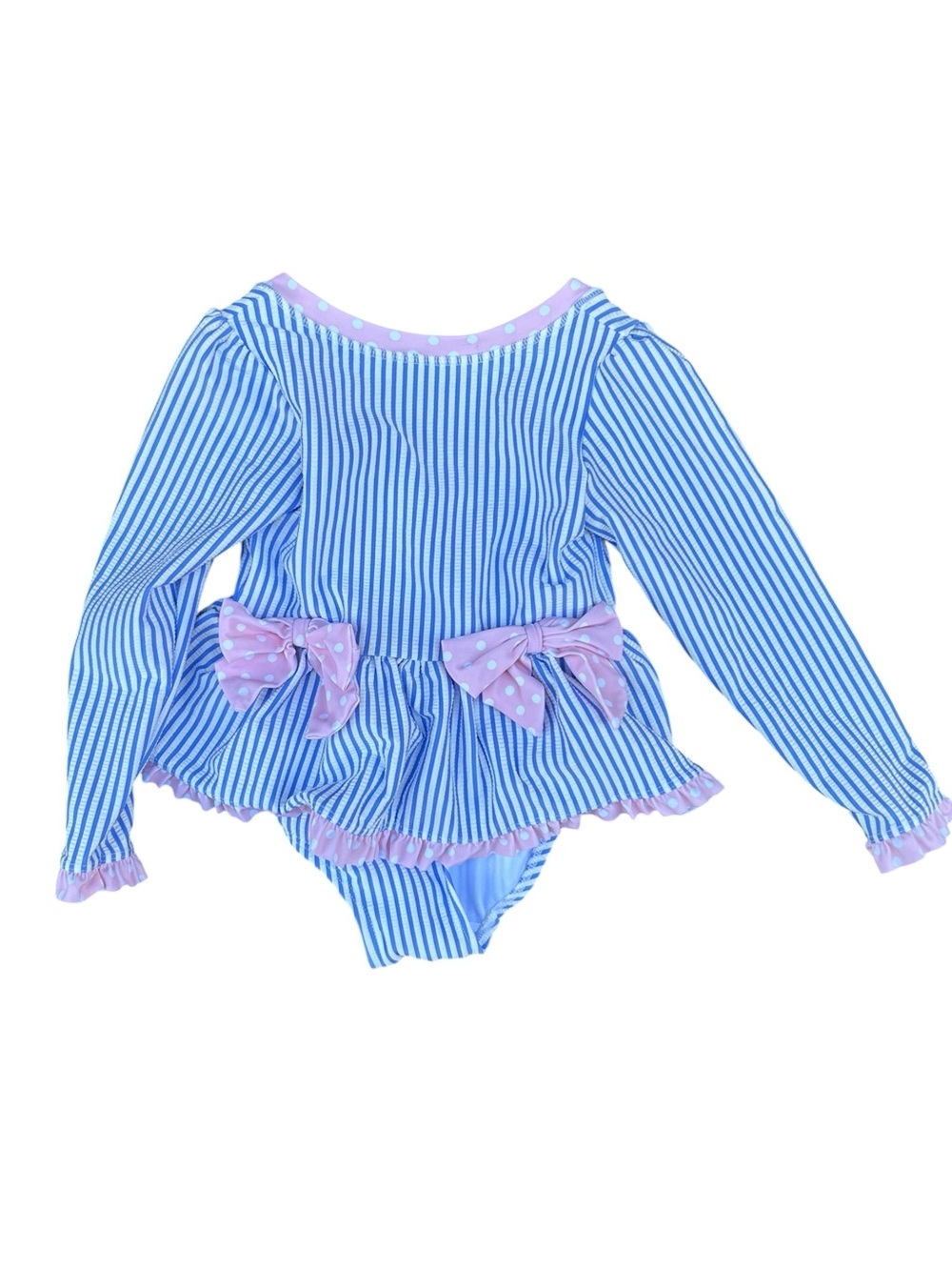 Rufflebutts Toddler Girls’ Seersucker One-Piece Swimsuit With Skirt Bows NWOT 2T